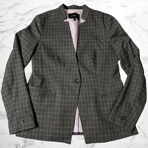 Banana Republic Grey Windowpane Plaid Blazer Jacket Size 6